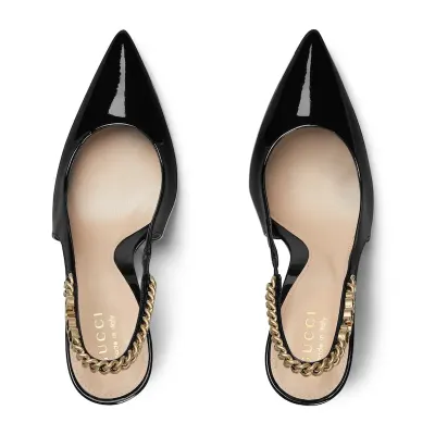 Gucci black patent leather pointed heels high heels shoes Rear lace up high heels