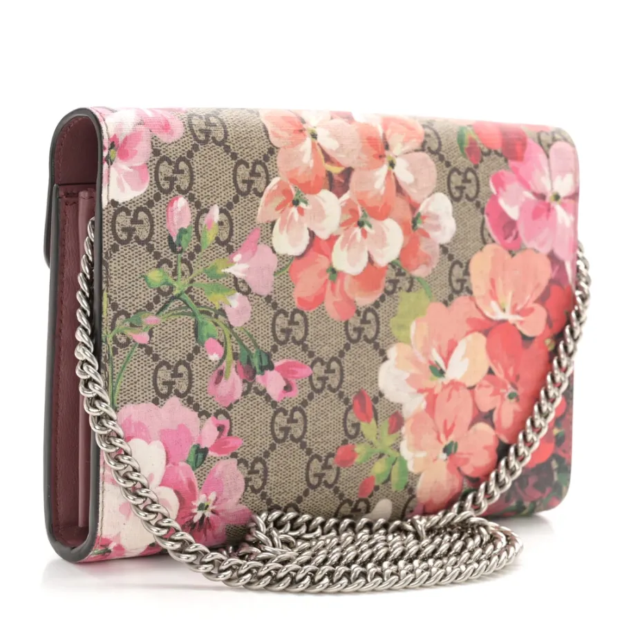 Gucci Mini Dionysus Chain Wallet Beige Multicolor Blooms GG Supreme Monogram Canvas