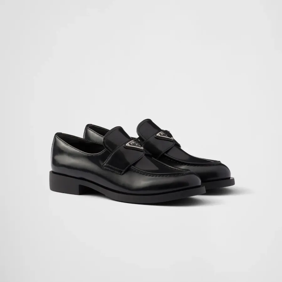 PRADA Black shiny leather loafers