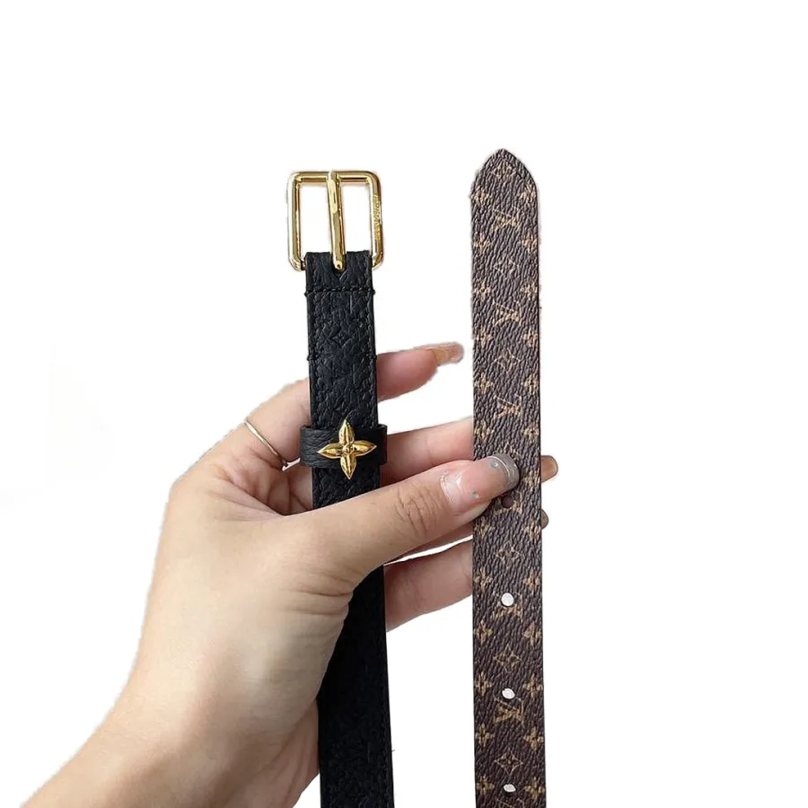 Louis Vuitton Women's Flowergram Ardillon Belt In Black Calfskin And Monogram Canvas With Gold Hardware 20mm