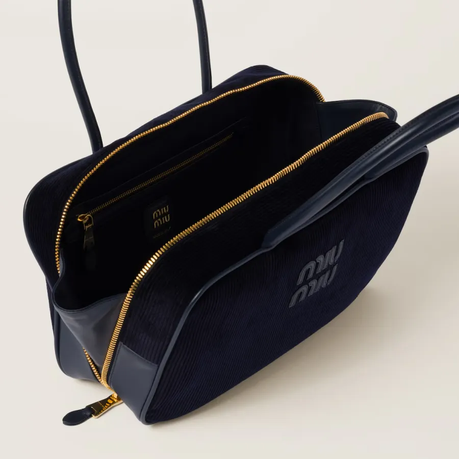 Miu Miu Aventure Nappa Corduroy Blue Top-Handle Bags