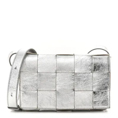 Bottega Veneta Maxi Intrecciato Cassette Crossbody Bag Metallic Silver Lambskin Leather