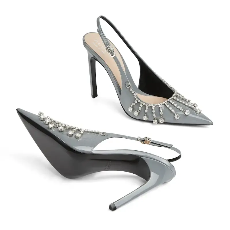 Gucci blue pointed heels crystal high heels shoes Rear lace up high heels