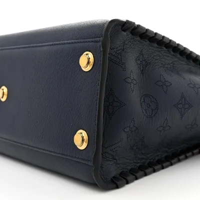Louis Vuitton On My Side MM Navy Braided Mahina Calfskin Leather Brass Hardware