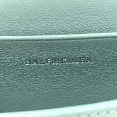 Balenciaga Hourglass Mini Top Handle Bag With Chain Green Acqua Crocodile Embossed Shiny Calfskin Leather