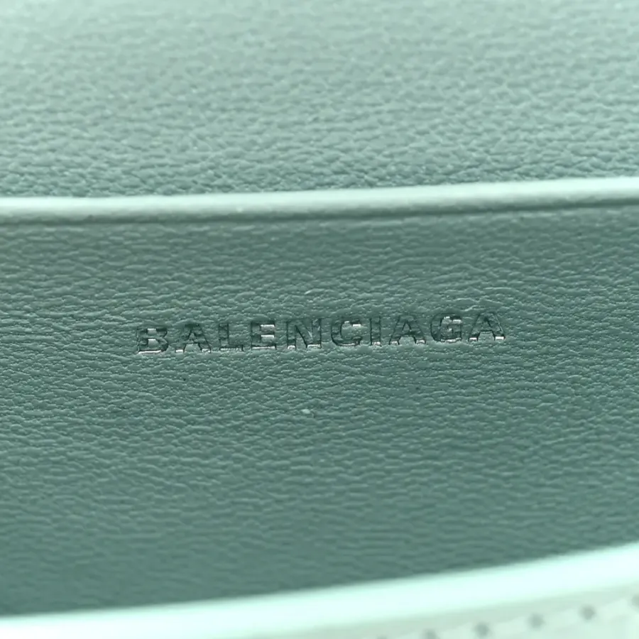 Balenciaga Hourglass Mini Top Handle Bag With Chain Green Acqua Crocodile Embossed Shiny Calfskin Leather