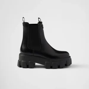 PRADA Black Monolith shiny leather Chelsea boots