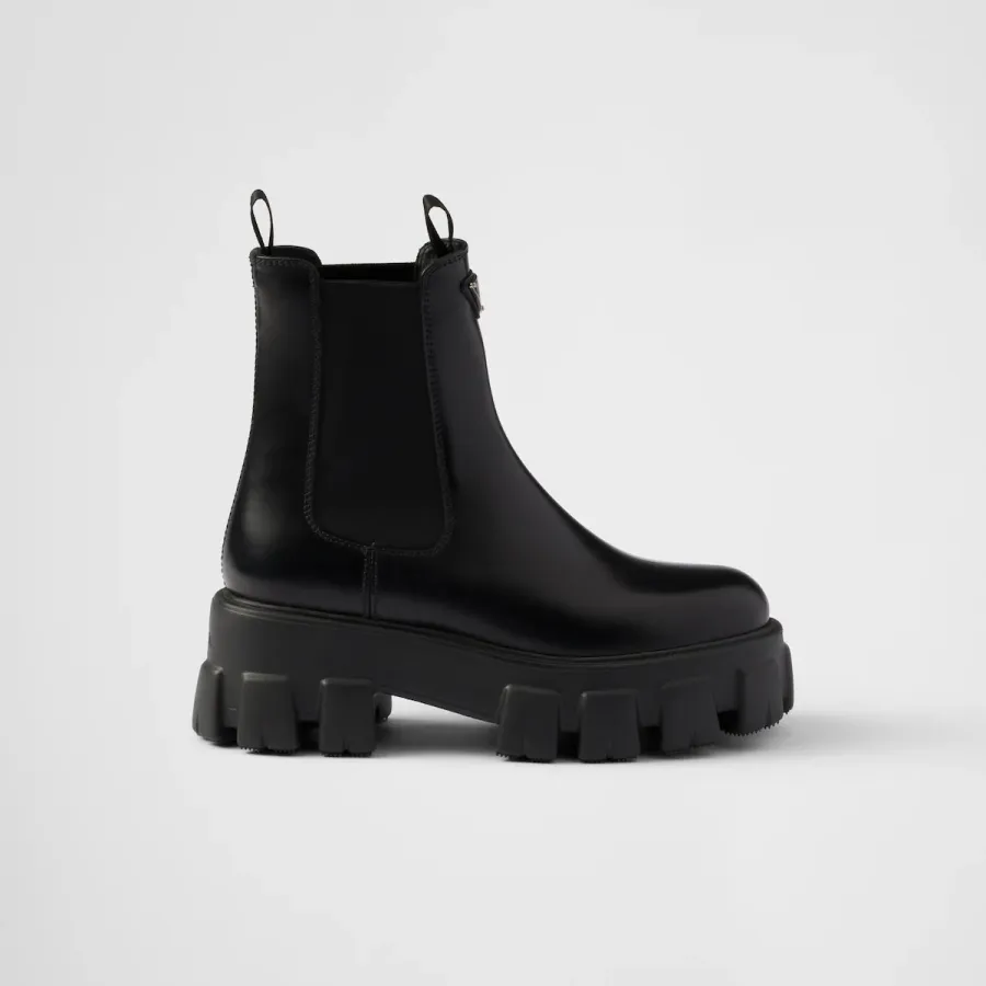 PRADA Black Monolith shiny leather Chelsea boots