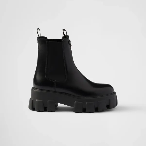 PRADA Black Monolith shiny leather Chelsea boots