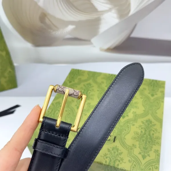 Gucci Women's Emblem Belt With Monogram Buckle In Brown/White/Black Smooth Calfskin With Gold Hardware 30mm - Image 10