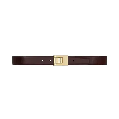 Saint Laurent LA 76 Belt In Burgundy/Black Smooth Calfskin With Gold/Silver Hardware 30mm
