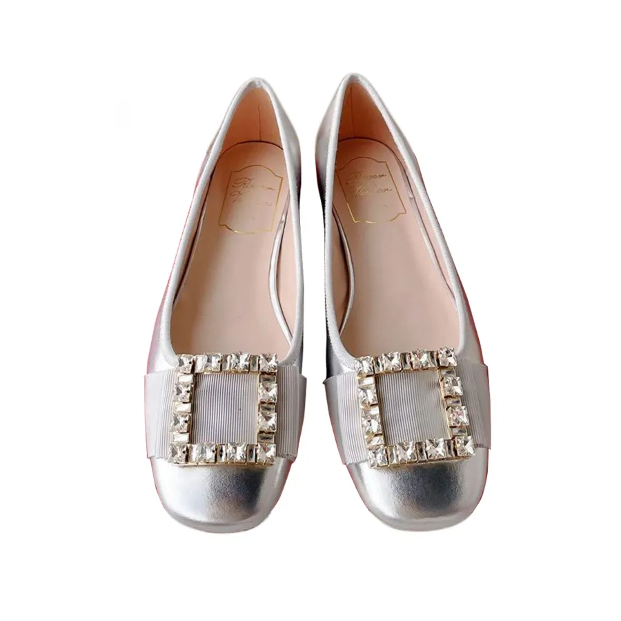Roger Vivier Très Vivier Ballerinas Flat Shoes In White/Black/Red/Silver Patent Leather With Crystal Buckle (Heel Height 0.5cm)