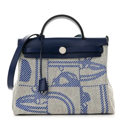 Hermès Brides de Gala Herbag Zip Retourne 31 PM Bleu de France / Ecru / Black Vache Hunter Leather & Toile H Palladium Silver Hardware