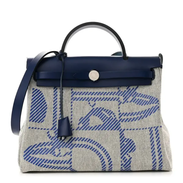 Hermès Brides de Gala Herbag Zip Retourne 31 PM Bleu de France / Ecru / Black Vache Hunter Leather & Toile H Palladium Silver Hardware