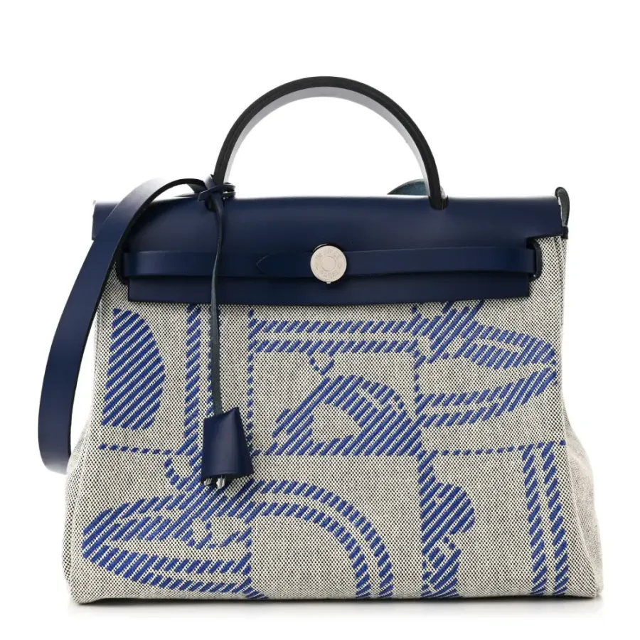 Hermès Brides de Gala Herbag Zip Retourne 31 PM Bleu de France / Ecru / Black Vache Hunter Leather & Toile H Palladium Silver Hardware