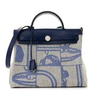Hermès Brides de Gala Herbag Zip Retourne 31 PM Bleu de France / Ecru / Black Vache Hunter Leather & Toile H Palladium Silver Hardware