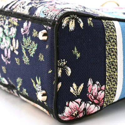 Dior Medium D-Constellation Lady D-Lite Blue Multicolor Embroidered Canvas Gold Hardware