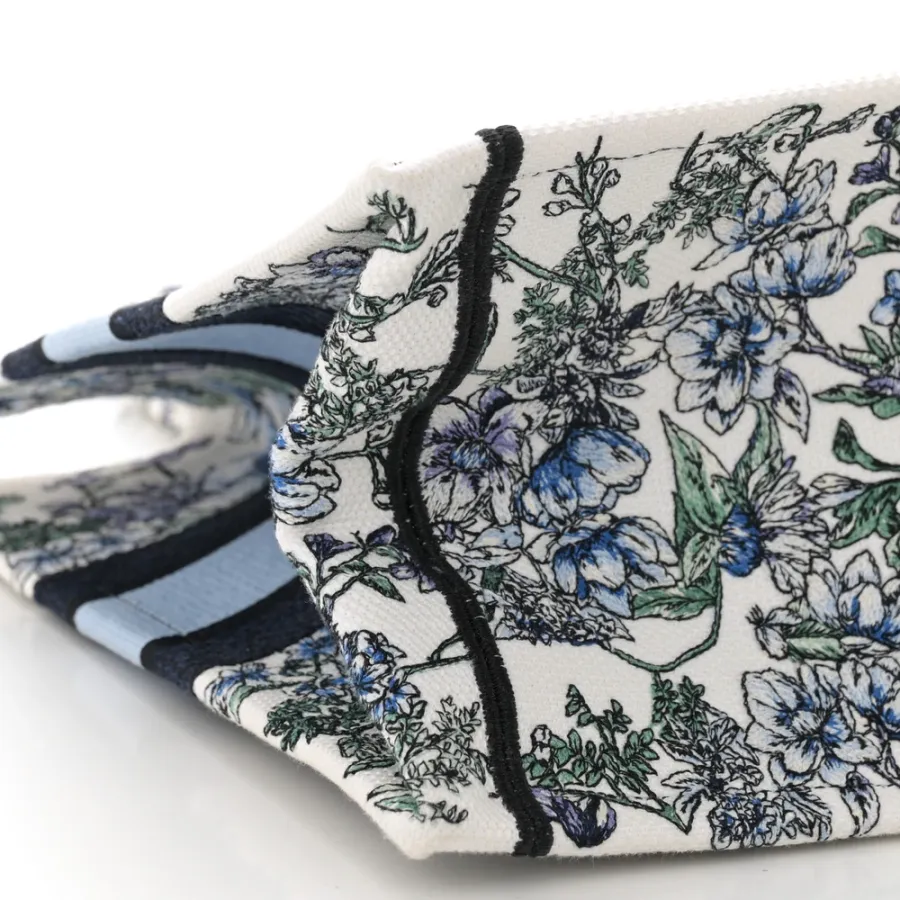Dior Medium Flowers Book Tote Blue Multicolor Embroidered Canvas