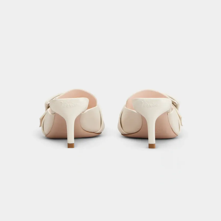 Roger Vivier Viv' Canard Mules Sandals In White Leather With Lacquered Metal Buckle (Heel Height 5.5cm)