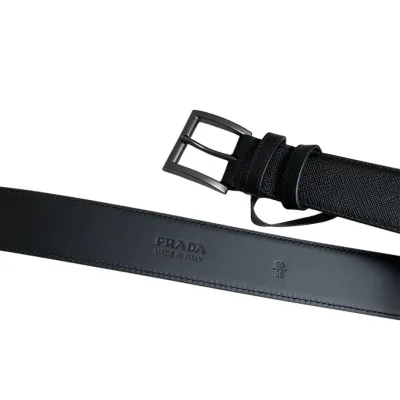 Prada Women' s Square Buckle Belt In Black Calfskin With Gold/Silver/Gun Black Hardware 35mm