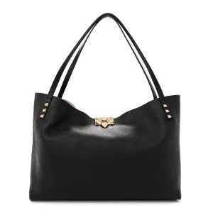 Valentino Garavani Medium Rockstud Tote Black/Rose Quartz Grainy Calfskin Leather Gold Hardware