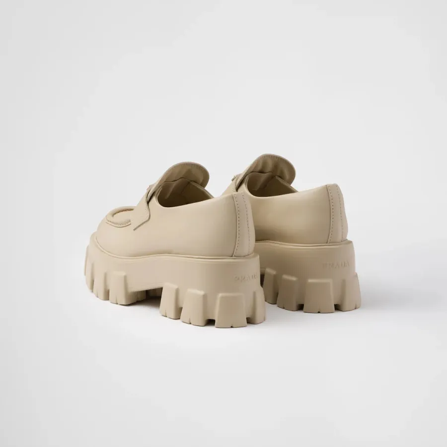 PRADA Desert Yellow Monolith shiny leather loafers