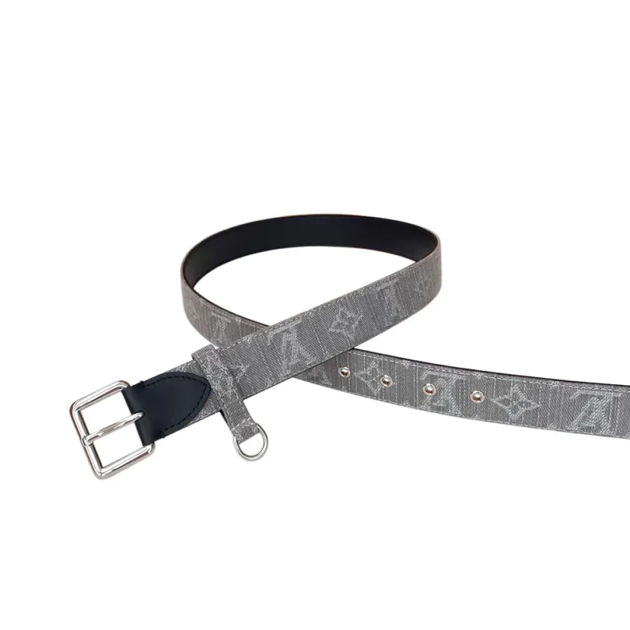 Louis Vuitton Women's D-Ring Raffia Belt In Grey Monogram Canvas With Silver Hardware 30mm