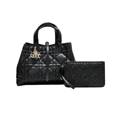 Dior Medium Dior Toujours Bag In Black Macrocannage Calfskin With Gold Hardware
