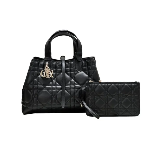 Dior Medium Dior Toujours Bag In Black Macrocannage Calfskin With Gold Hardware