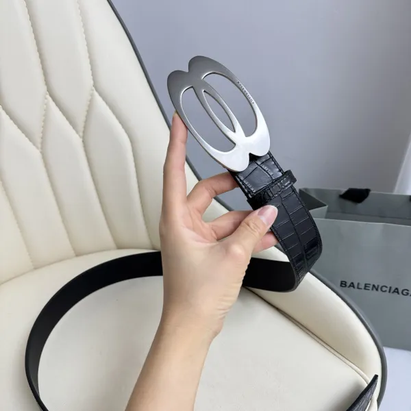 Balenciaga Men's Unity Belt In Black Embossed Crocodile Calfskin With Gold/Silver Hardware 35mm - Image 8