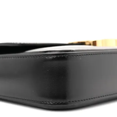 Celine Small Triomphe Chain Shoulder Bag Black Shiny Calfskin Leather Gold Hardware