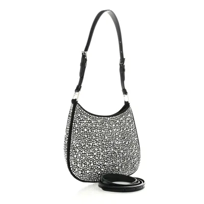 Prada Medium Cleo Adjustable Strap Shoulder Bag Metal Satin & Crystal Silver Hardware