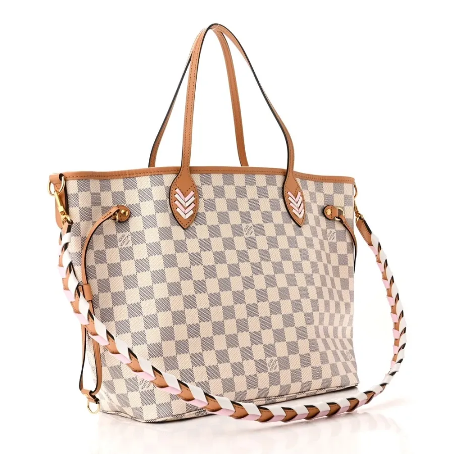 Louis Vuitton Braided Neverfull MM Damier Azur Canvas Orange Interior