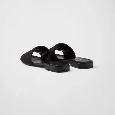 PRADA Black embroidered fabric slippers