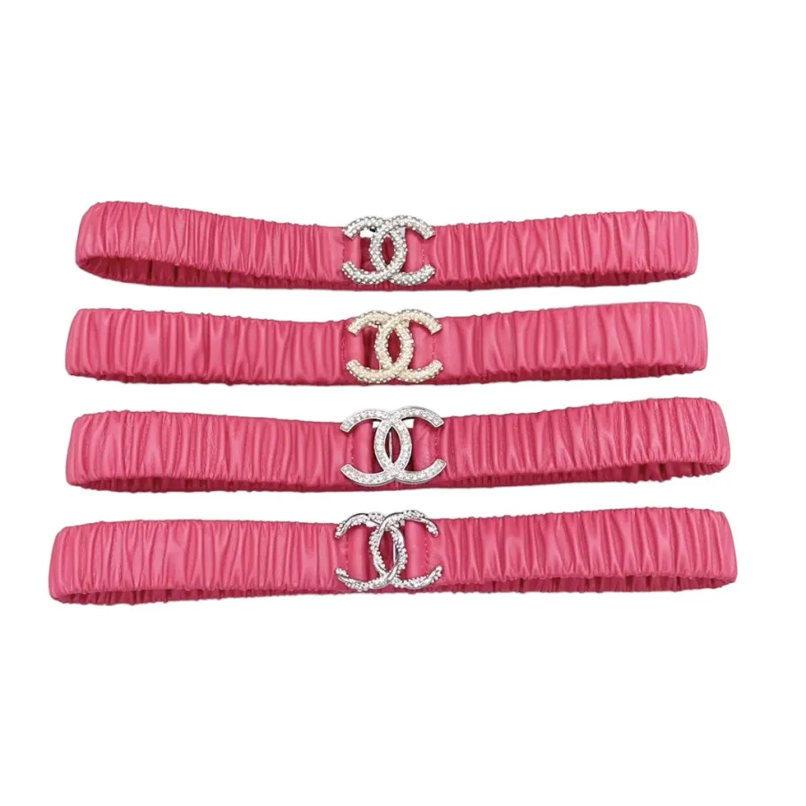 Chanel Women's CC Various Buckles Belt In Pink Lambskin With Gold/Silver Hardware 30mm