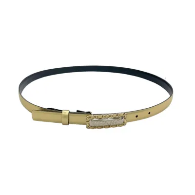 Chanel Women's Rectangled Buckle Thin Belt In Brown/Arrowroot/Champagne Gold/Pink/Pale Pink/Red/Black/White Calfskin With Gold/Silver Hardware 20mm