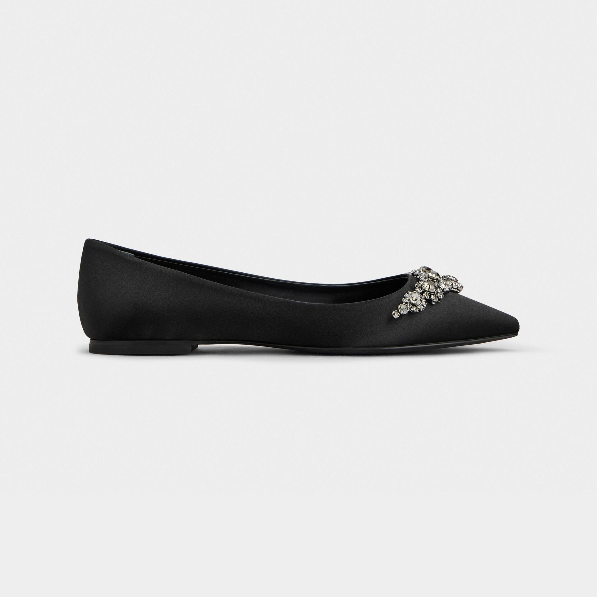 Roger Vivier Ballerinas Efflorescence Em Branco/Preto Cetim Com Fivela De Cristais Florais (Altura Do Salto 1cm)