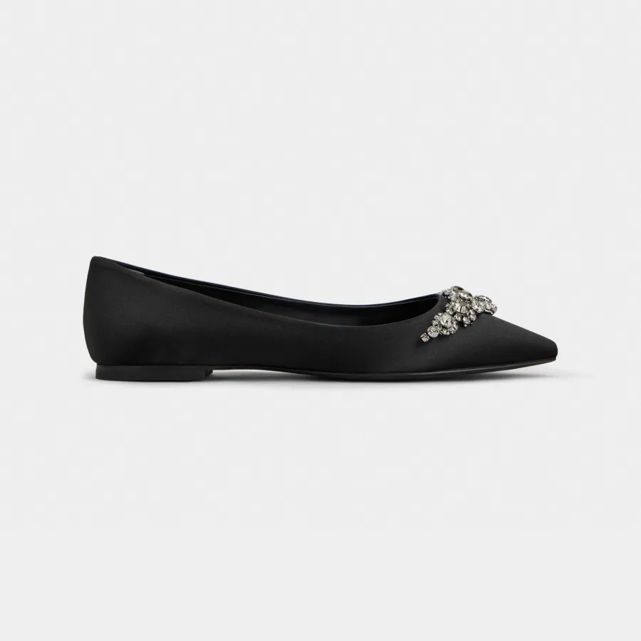 Roger Vivier Efflorescence Ballerinas In White/Black Satin With Crystal Flowers Buckle (Heel Height 1cm)