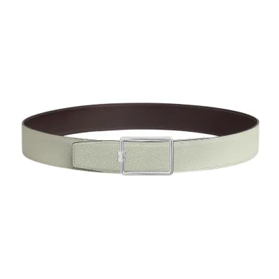 Hermès Men' s Tube H Buckle Reversible Belt In Brown/White Evercolor Calfskin With Gold/Silver Hardware 38mm