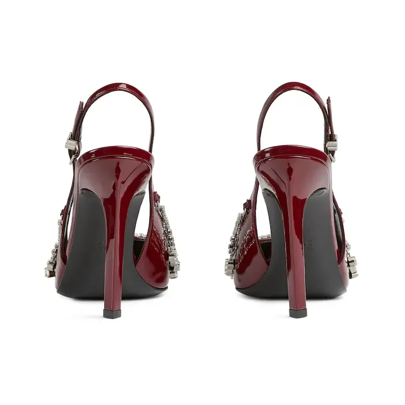 Gucci red pointed heels crystal high heels shoes Rear lace up high heels