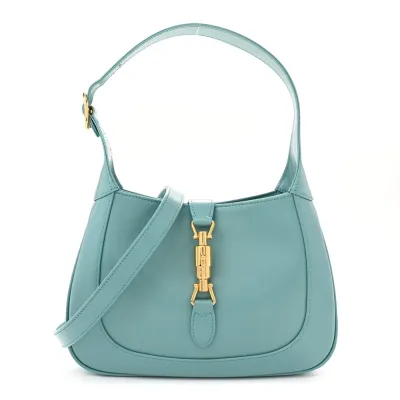 Gucci Small Bi-Color Jackie 1961 Hobo Dusty Azure Boarded Dyana Lux Calfskin Leather Brass Hardware