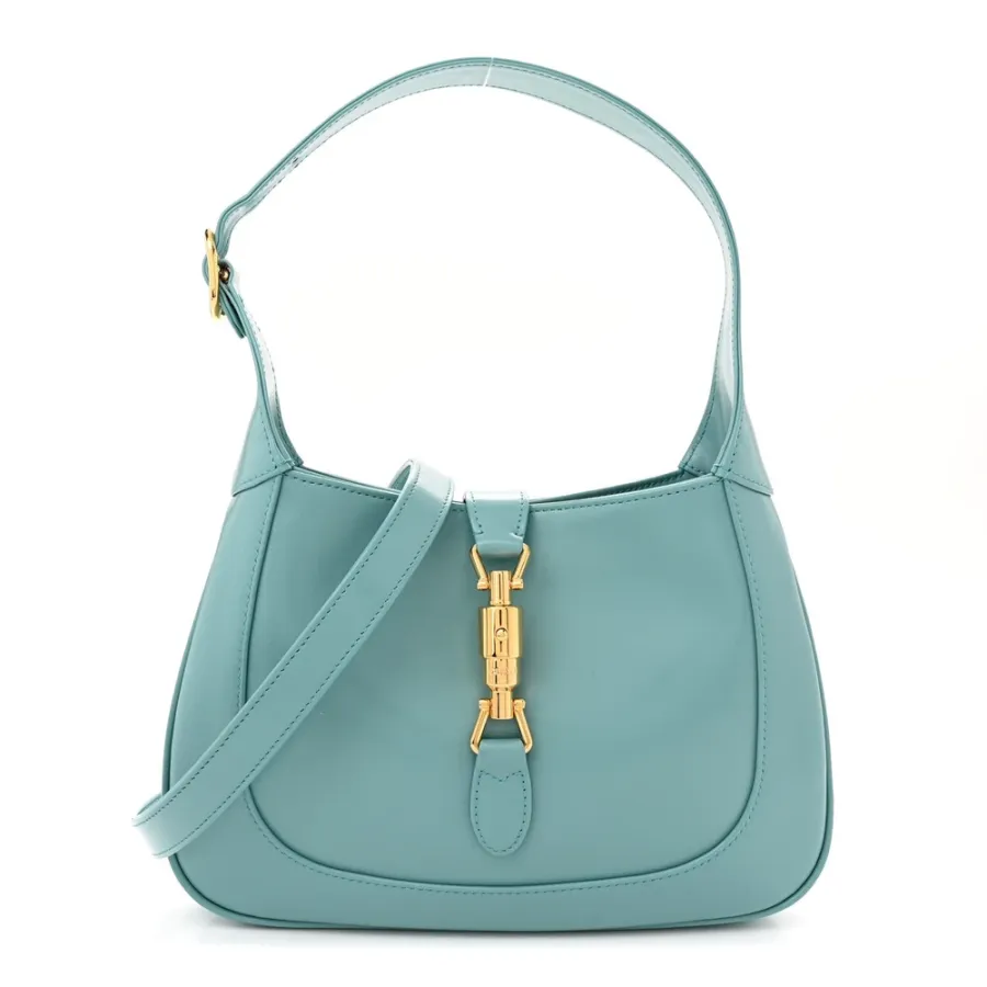 Gucci Small Bi-Color Jackie 1961 Hobo Dusty Azure Boarded Dyana Lux Calfskin Leather Brass Hardware