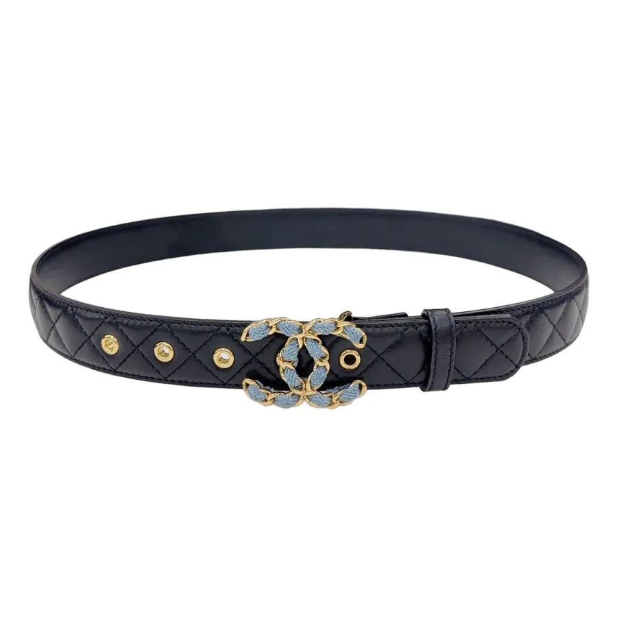 Chanel Women's CC Belt In Black Lambskin With Gold/Silver Hardware 30mm