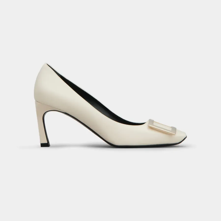 Roger Vivier Trompette Pumps High Heels In White Calfskin Leather With Metal Buckle (Heel Height 7cm)