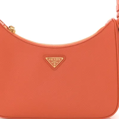 Prada Mini Re-Edition Shoulder Bag Arancio Saffiano Leather Lux Gold Hardware
