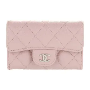 Chanel Small Interlocking CC Logo Compact Wallet Pink Quilted Leather Silver Hardware