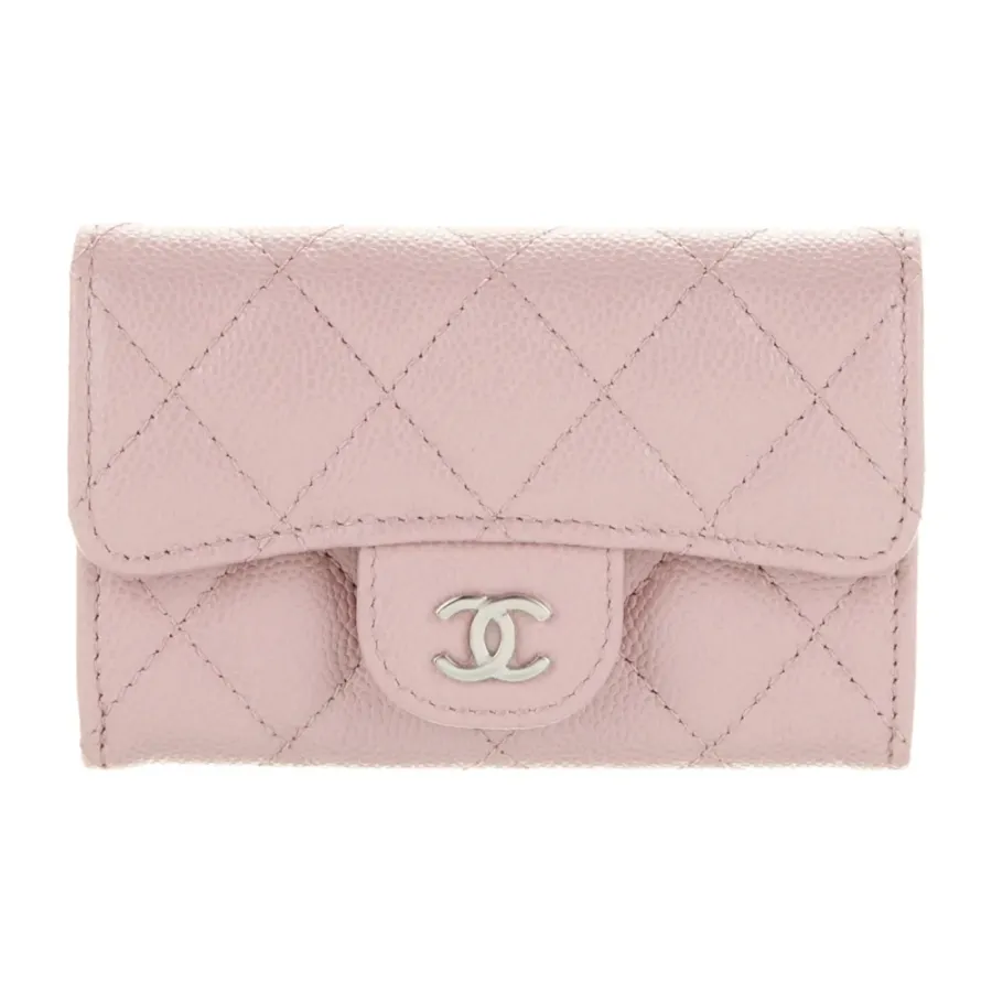 Chanel Small Interlocking CC Logo Compact Wallet Pink Quilted Leather Silver Hardware