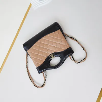 Chanel Quilted Lambskin Leather Black and Milk tea color Crossbody Bags