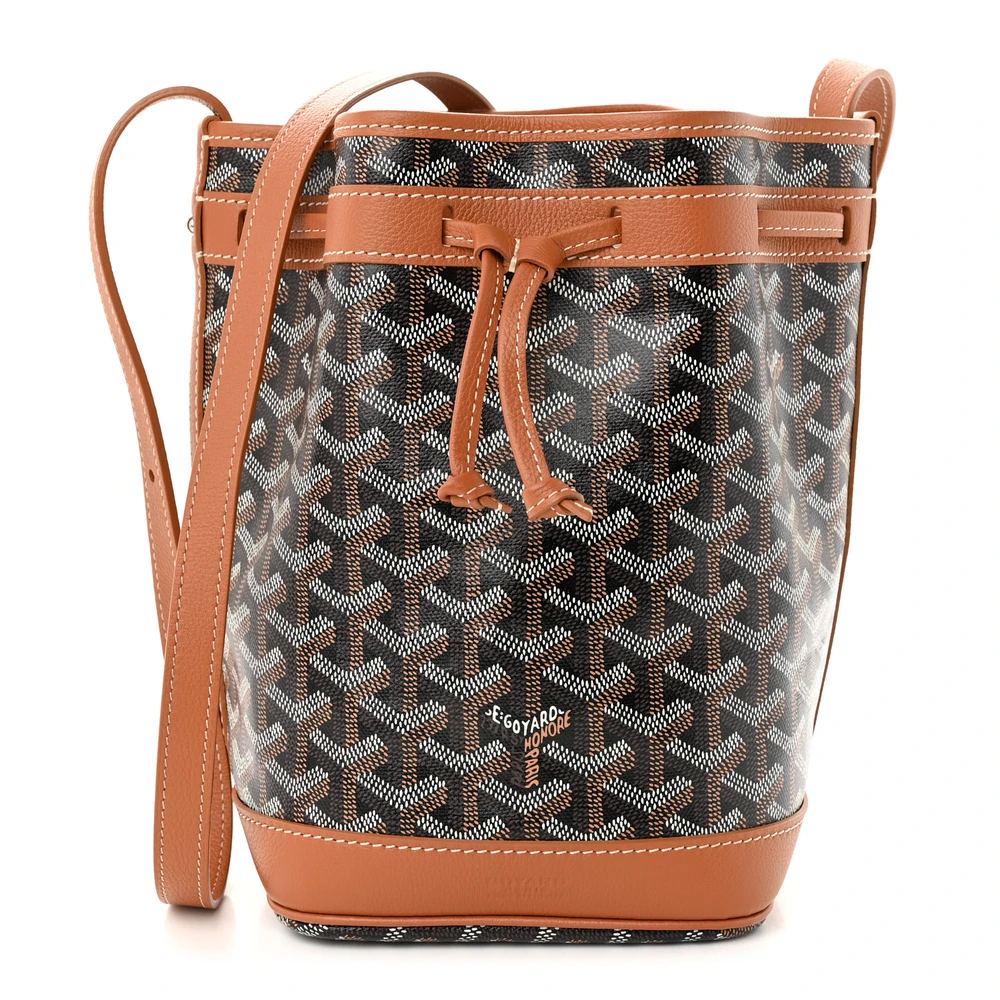 Goyard Petit Flot Bucket Bag PM Preto/Dourado Canvas Goyardine