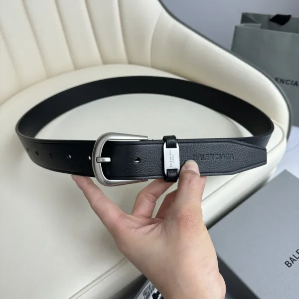 Balenciaga Men's Black Suit Belt In Black Grained Calfskin With Gold/Silver Hardware 35mm - Image 5
